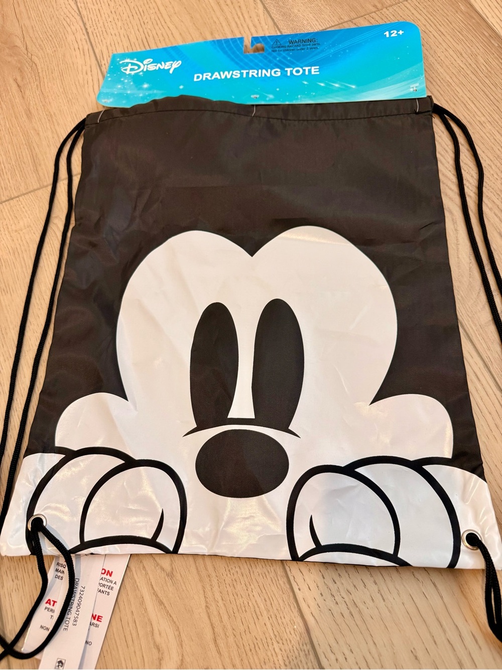 Disney Black and White Mickey Mouse Face Drawstring Tote